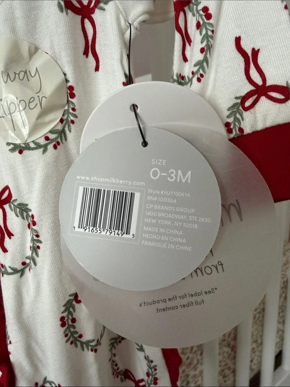 Milkberry White and Red Wreath Bow Christmas Holiday Print Footie Baby Girl